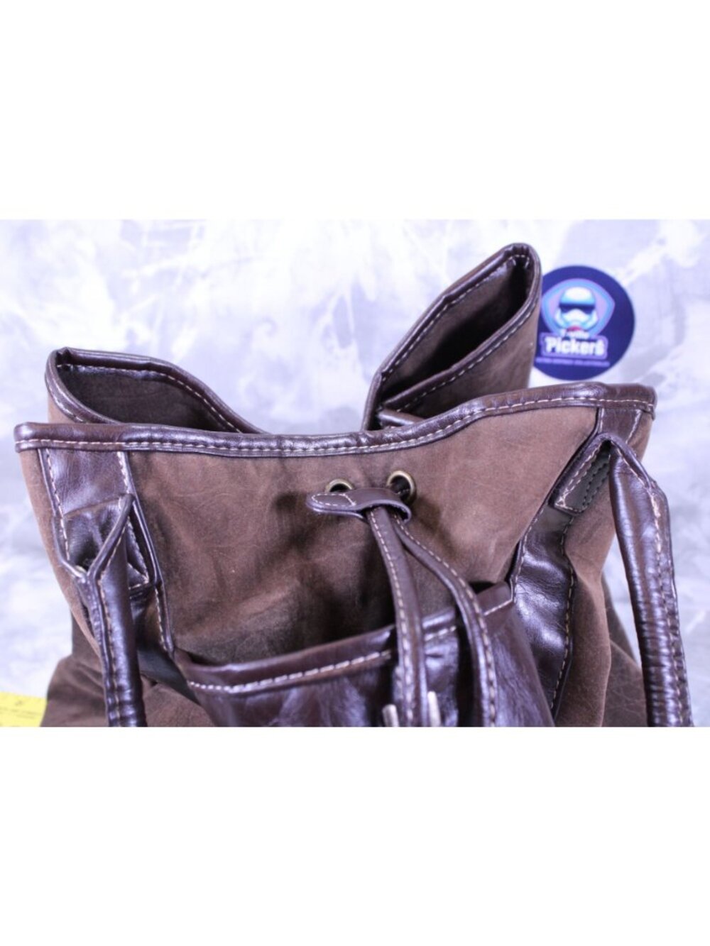 Stitched Detail Suede Handbag Cinch Closure Lined Purse - Picture 4 of 5